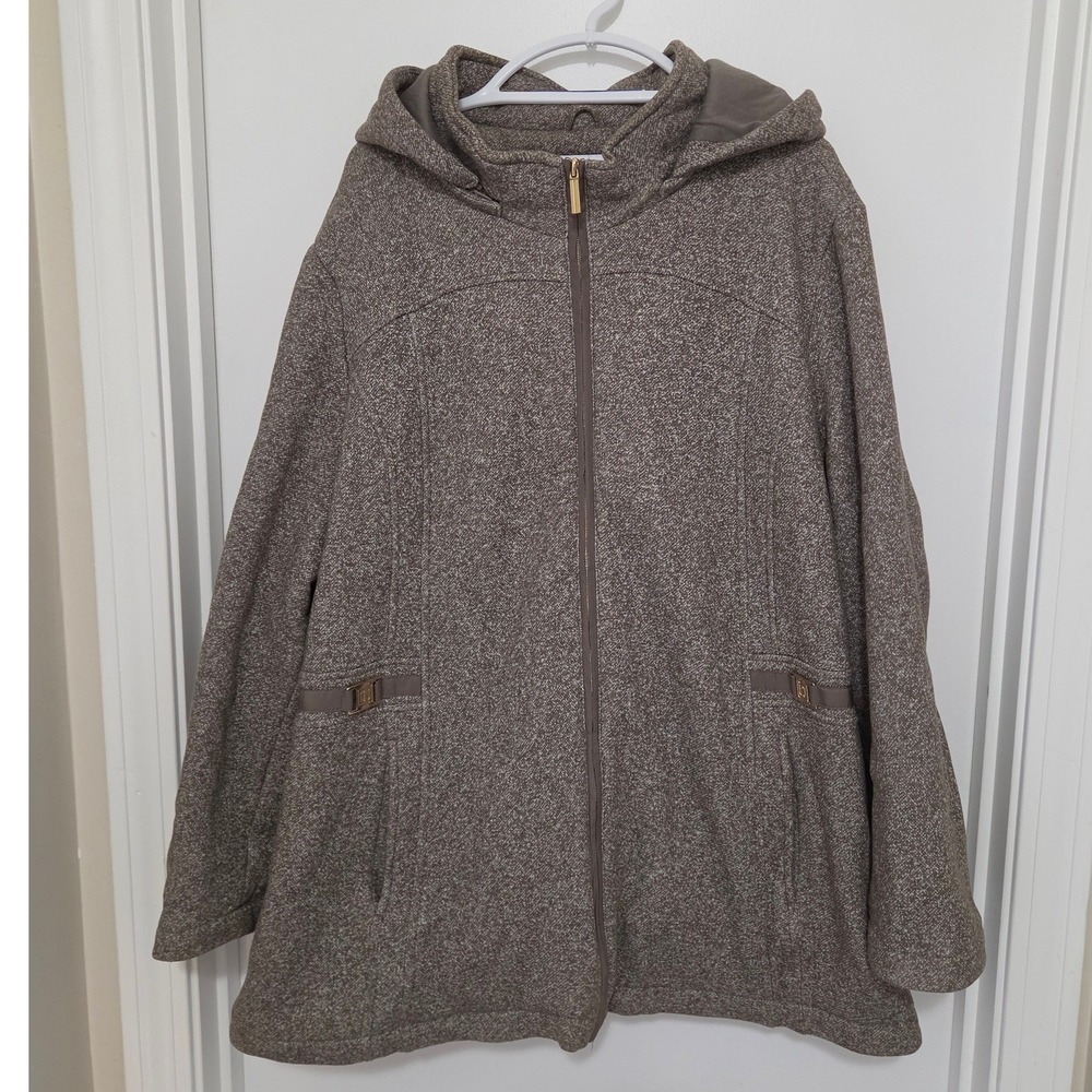 Liz Claiborne Brown Marled Hooded Jacket Plus Size 3X Lined Mid-Length Coat